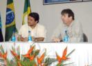 Professor Aureo  Silva de Oliveira da Universidade Federal do Recôncavo Bahiano e Professor Fernando Tangerino durante os debates.